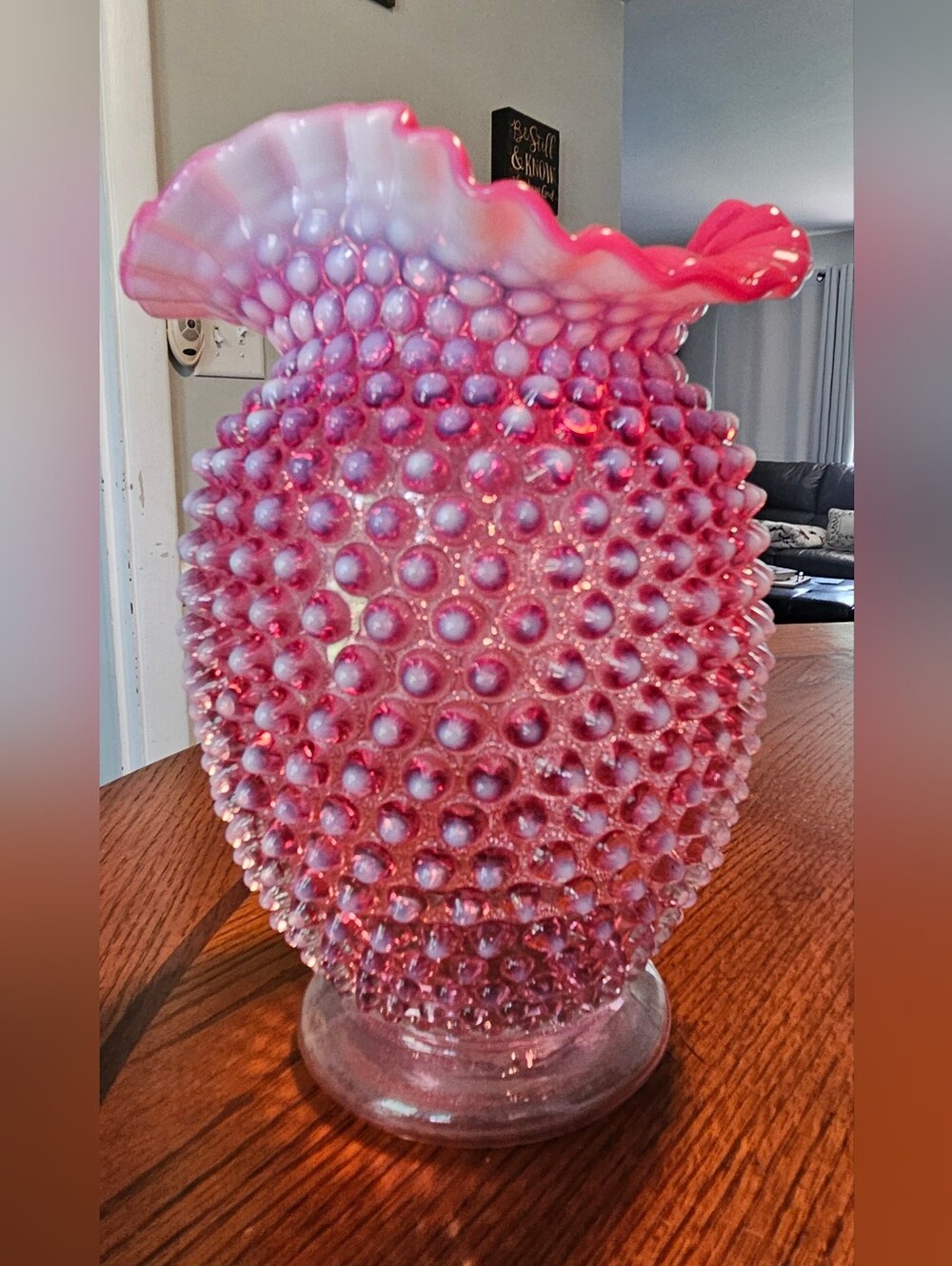 Fenton Cranberry Hobnail Vase